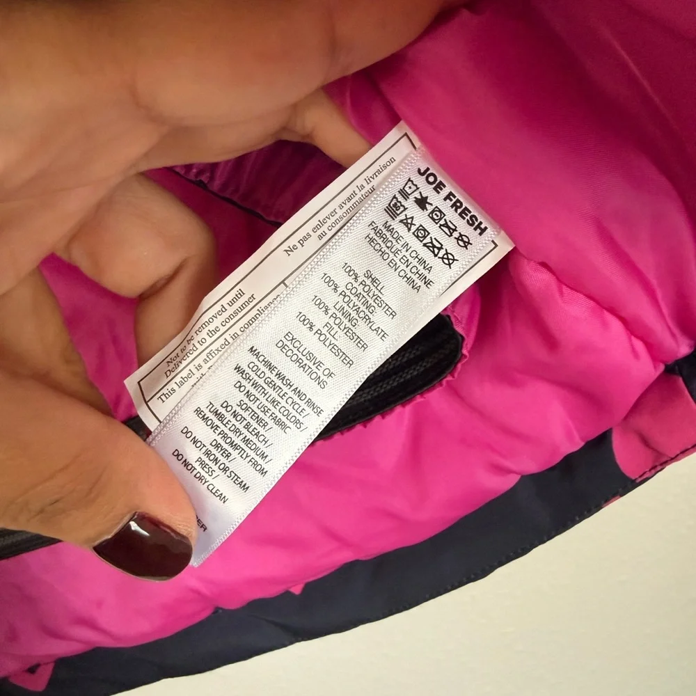Joe Fresh Girls Puffer Jacket Navy Pink Hearts Size 4